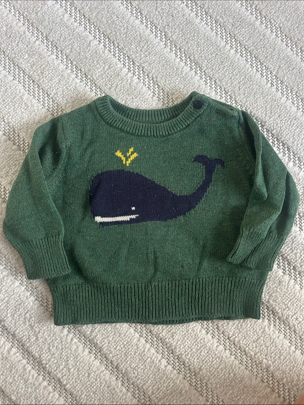 GAP Green Knit Sweater with Navy Whale and Yellow Spout